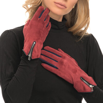Κόκκινα γυναικεία γάντια με φερμουάρ