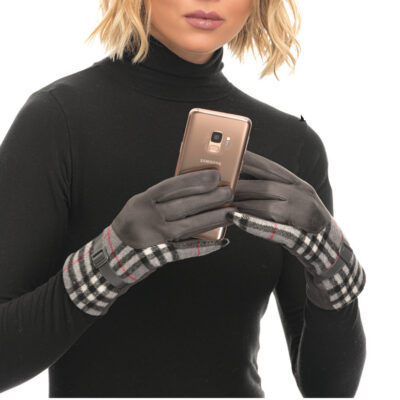 γυναικεία γάντια με καρό σχέδιο σε μαύρο χρώμα